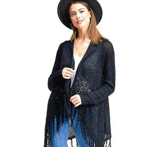 Boho Crochet Knit Tassel Fringe Waterfall Cardigan
